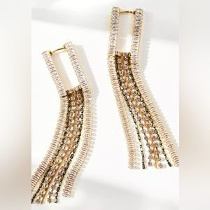 NEW ~ Anthropologie nakomal Crystal drop fringed gold plated Earrings